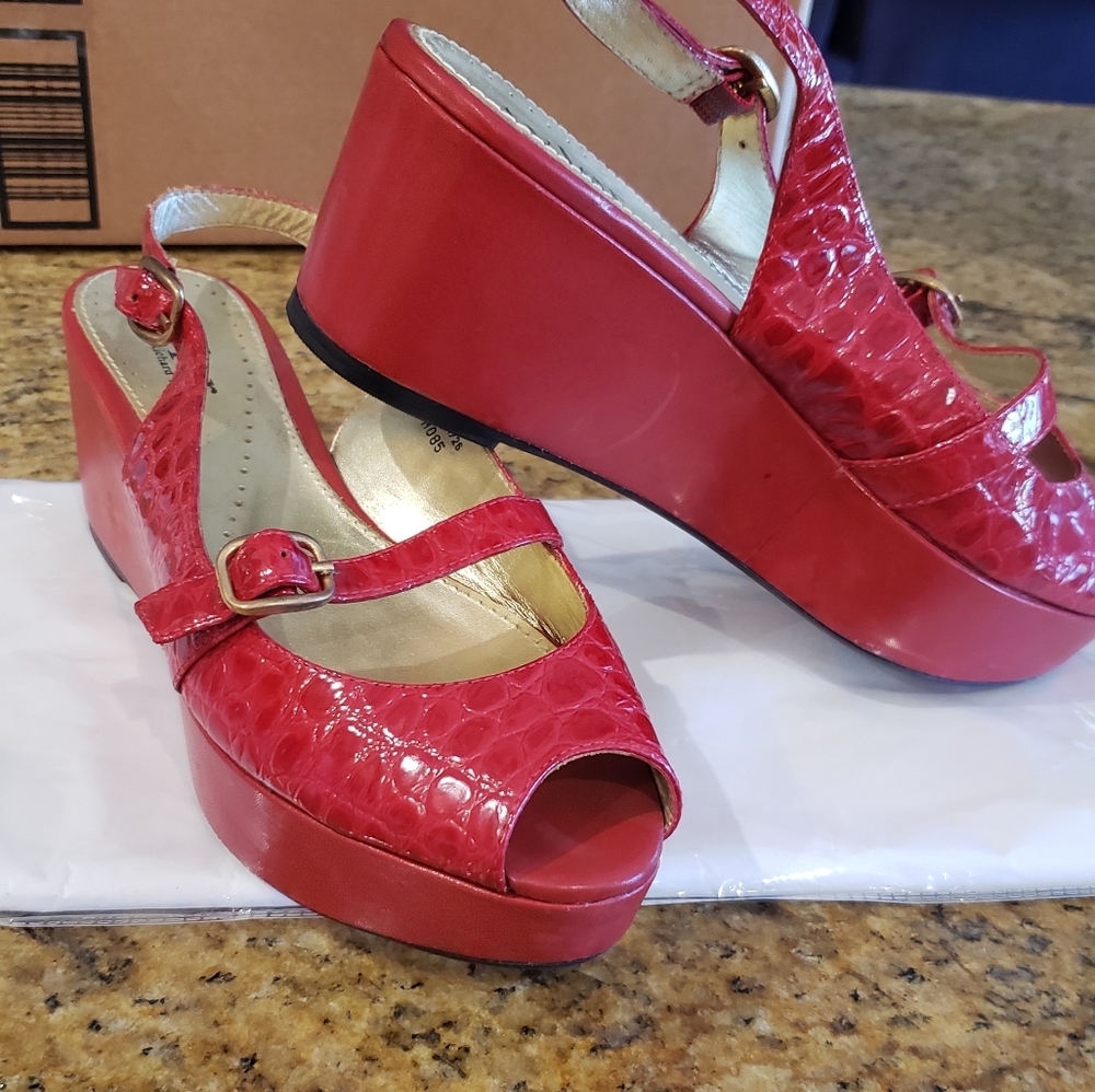 Red platform shoes